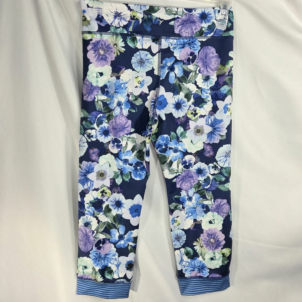 Old Navy Active GO-DRY Blue Floral Print Leggings Size XL (14)